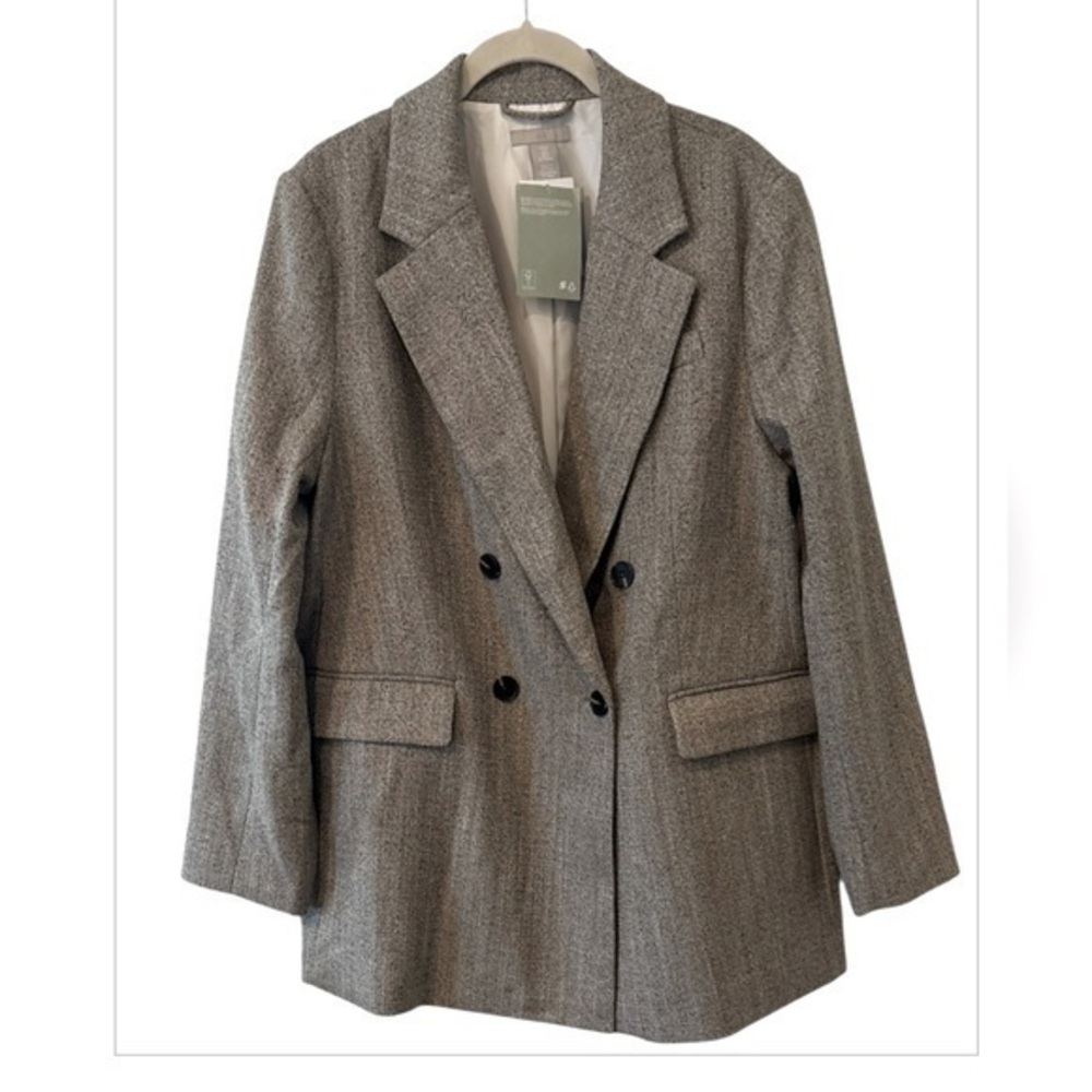 NWT H&M Double Breasted  Gray Tweed  Blazer Blogger Favorite Career Casual